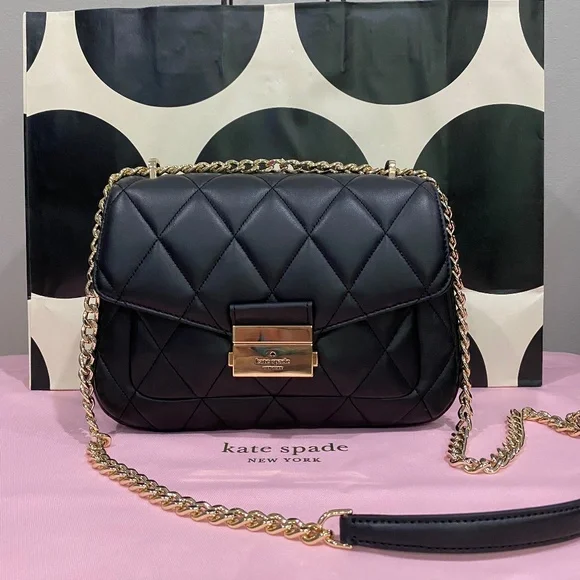 Kate Spade Quilted Black Crossbody with Gold Chain - Picture 1 of 9